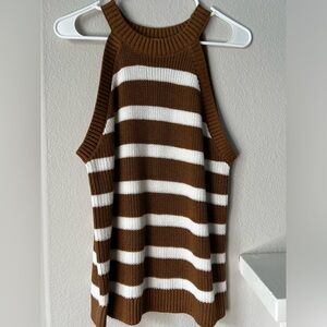 Old Navy Off-the-Shoulder Brown and White Sweater